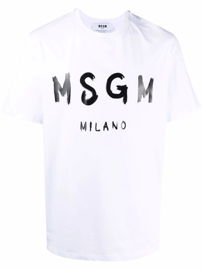 Msgm Paint Brushed Logo T-shirt In White