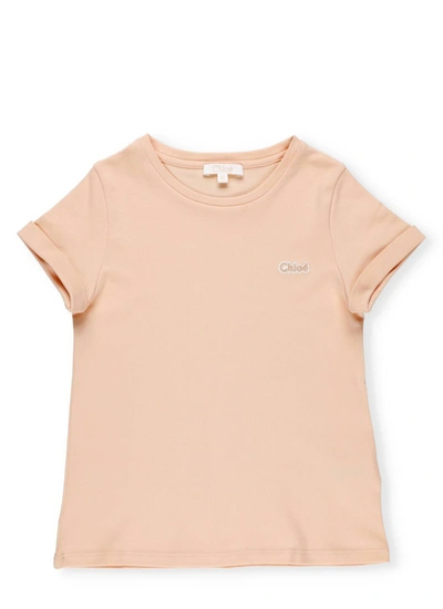 Chloé Kids Logo Embroidered T In Pink