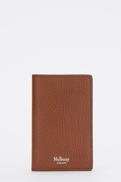 Mulberry Logo Printed Pebbled Card Case In Brown