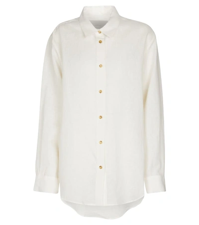 Asceno Womens White Milan Organic-linen Pyjama Shirt L In Printed