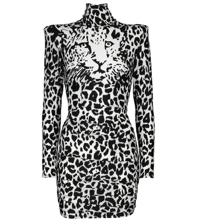 Alex Perry Ryan Leopard-print Stretch-jersey Turtleneck Mini Dress In Leopard Print