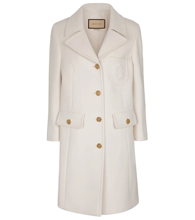 Gucci Double G Embroidered Wool Coat In White