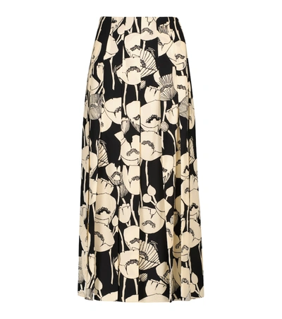 Gucci Poppy Flowers Print Silk Skirt In Schwarz