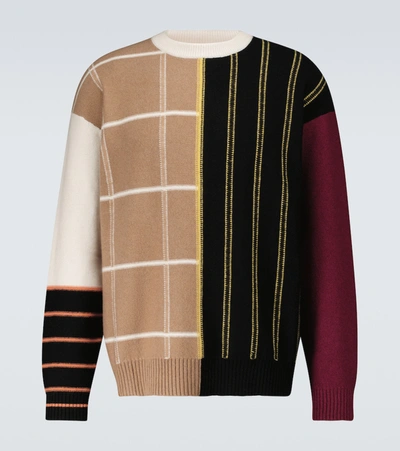 Loewe Patchwork Striped Cashmere Sweater In Camel & Black