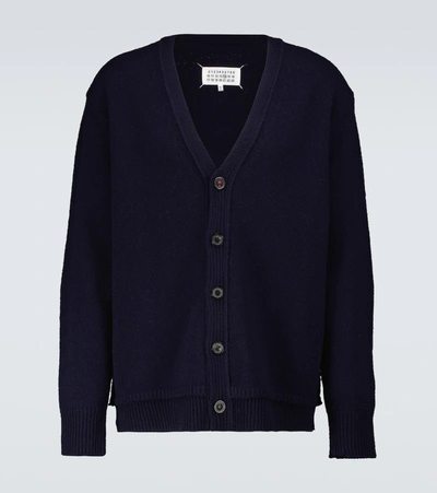 Maison Margiela M Logo-stitch Knitted V-neck Cardigan In Blue