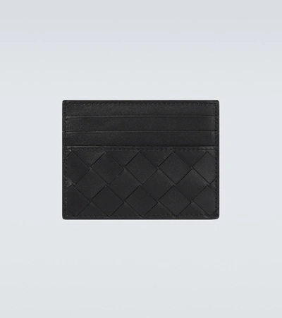 Bottega Veneta Intrecciato Leather Card Holder In Black Silver