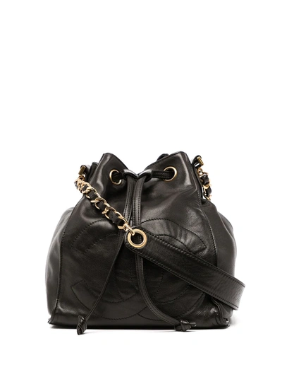 Pre-owned Chanel 1995 Cc Drawstring Bucket Bag In Black