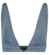 Prada Logo Denim Bralette In Blue
