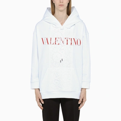 Valentino White Hoodie With Contrasting Logo Lettering