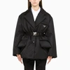 Prada Re-nylon Belted Padded Jacket In Black