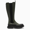 Alexander Mcqueen 40mm Tread Slick Leather Tall Boots In Green