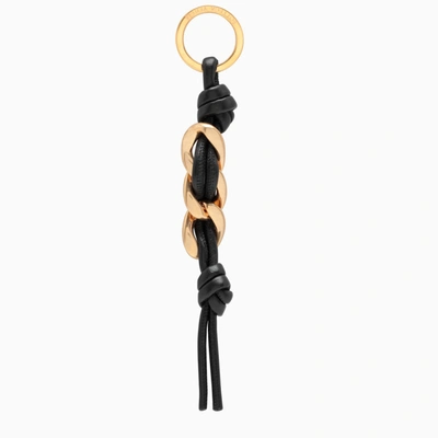 Bottega Veneta Knotted Leather And Gold-tone Keyring In Black