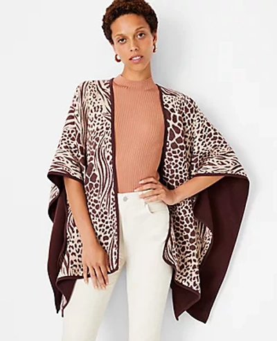 Ann Taylor Mixed Animal Print Reversible Poncho In Dominican Sand