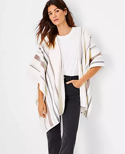 Ann Taylor Striped Reversible Poncho In Winter White