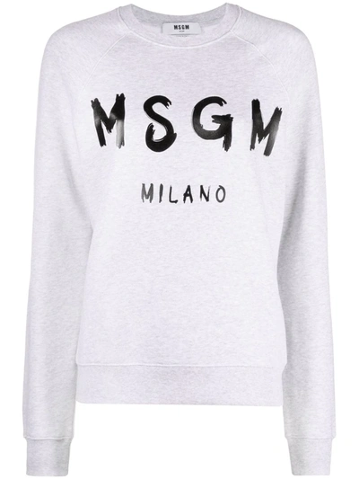 Msgm Logo-print Crew Neck Sweatshirt In Grey