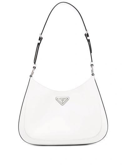 Prada Cleo Brushed Leather Large Shoulder Bag In White