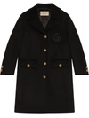 Gucci Double G Embroidered Button-front Coat In Black