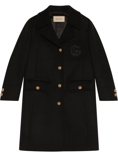 Gucci Double G Embroidered Button-front Coat In Black