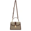 Gucci Brown & Beige Small Ophidia Top Handle Bag In 8745 B.eb/n.acero/vr