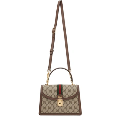 Gucci Brown & Beige Small Ophidia Top Handle Bag