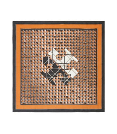 Tory Burch Basket-weave Logo Silk Neckerchief In Metallic