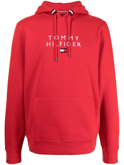 Tommy Hilfiger Logo Embroidered Hoodie In Rot