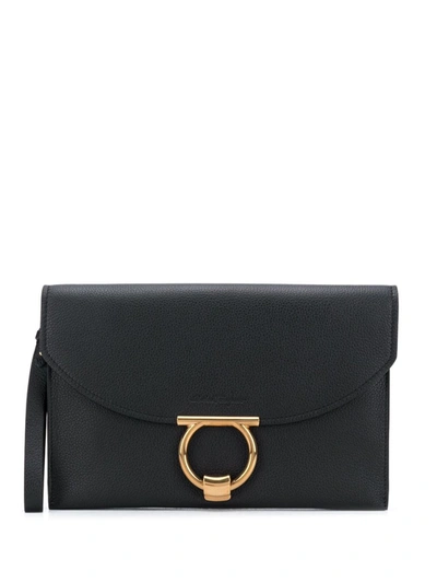 Ferragamo Margot Leather Clutch In Black