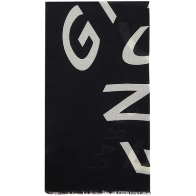 Givenchy Black Silk Chevron Logo Scarf In 001 Black