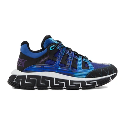 Versace Trigreca Sneakers In Nylon With Contrasting Inserts In Blue