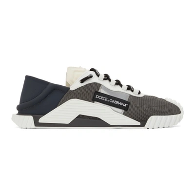 Dolce & Gabbana White And Grey Canvas Ns1 Sneakers In Black