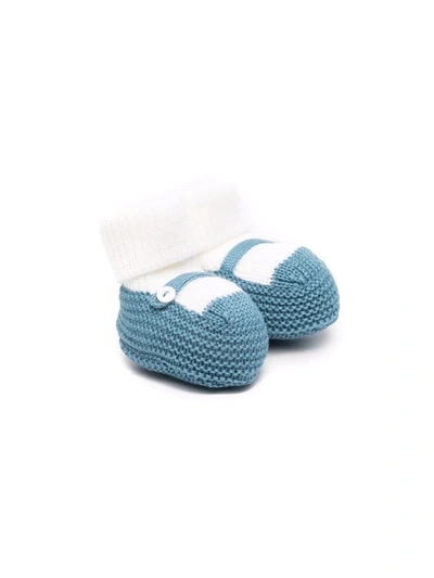 Little Bear Babies' Knitted Button-detail Slippers In Blue