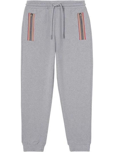 Burberry Icon Stripe Detail Cotton Jogging Trousers In Pale Grey