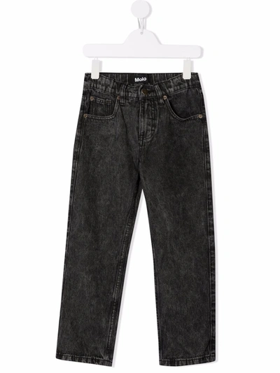 Molo Kids' Tee Washed Straight-leg Jeans In Black