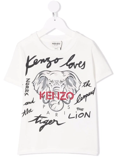 Kenzo Kids' Logo-print Short-sleeved T-shirt In White