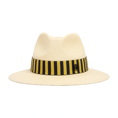 Maison Michel Rico Stripes Straw Hat In Nude &amp; Neutrals