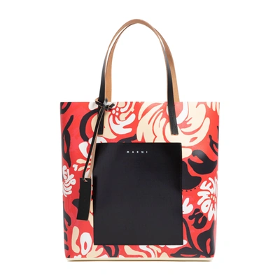 Marni Shopping Bag In Printed Tech In Red