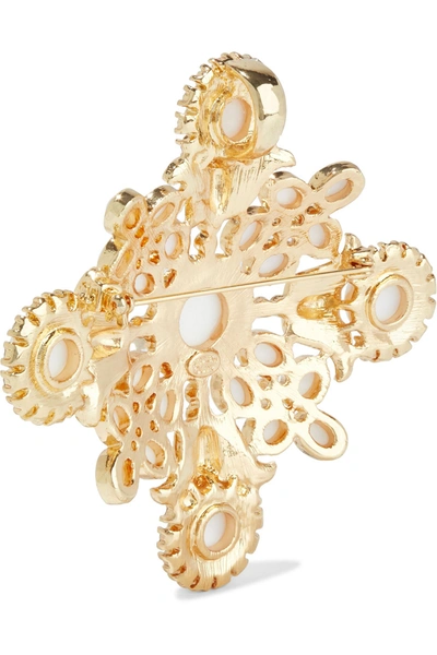 Kenneth Jay Lane Gold-tone, Faux Pearl And Crystal Brooch In Silver