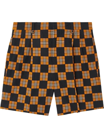 Burberry Men's Checkerboard Tailored Shorts In Brown
