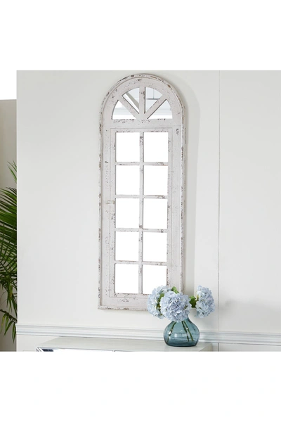 Willow Row Tall Wooden Arched Window Frame Wall Mirror With Antique White Finish