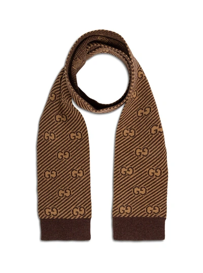 Gucci Kids Gg Intarsia Scarf In Brown