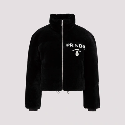 Prada Shearling Jacket Coat In Black