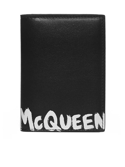 Alexander Mcqueen Graffiti Passport Holder In Black/white