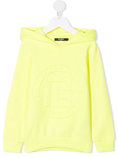 Balmain Teen Embossed-logo Cotton Hoodie In Giallo