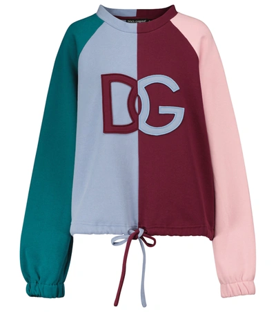 Dolce & Gabbana Tie-waist Colourblock Logo Sweatshirt In Multicolor