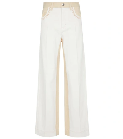 Chloé High-rise Wide Cotton-blend Pants In White