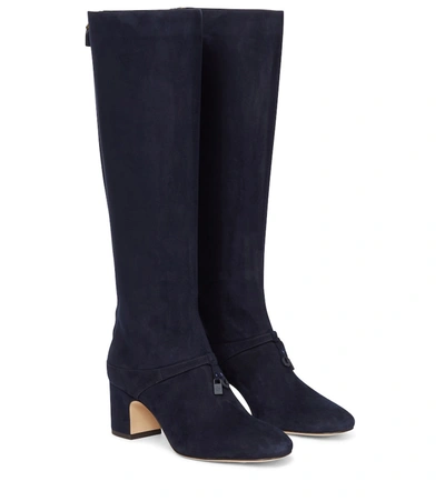 Loro Piana Maxi Charms Suede Knee-high Boots In Blue