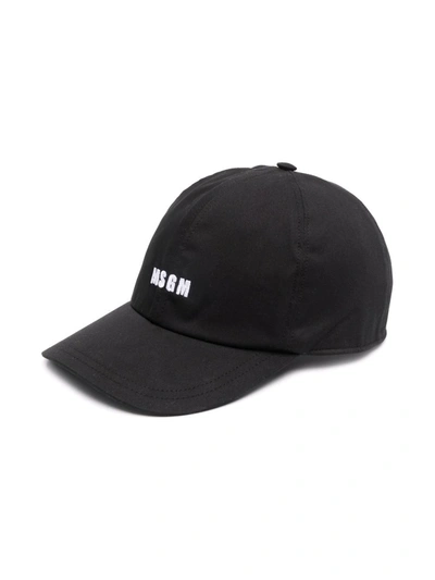 Msgm Logo-print Baseball Cap In Black,white