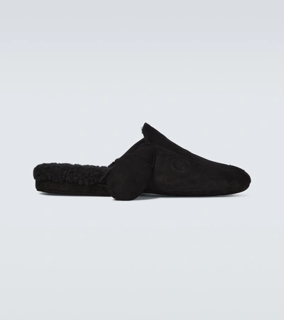 Thom Browne Hector Shearling-trimmed Suede Slippers In Black