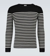 Saint Laurent Button-embellished Striped Cotton And Wool-blend Sweater In Black