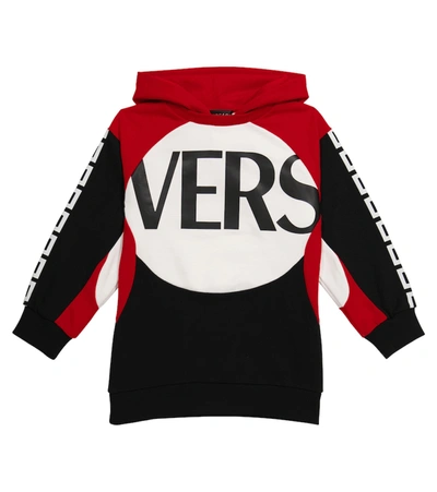 Versace Teen Greca-trim Logo-print Sweatshirt Dress In Black